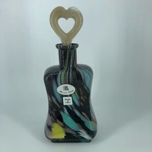 Maestri Vetrai Italian Art Glass Colorful Speckled Decanter with Heart Stopper